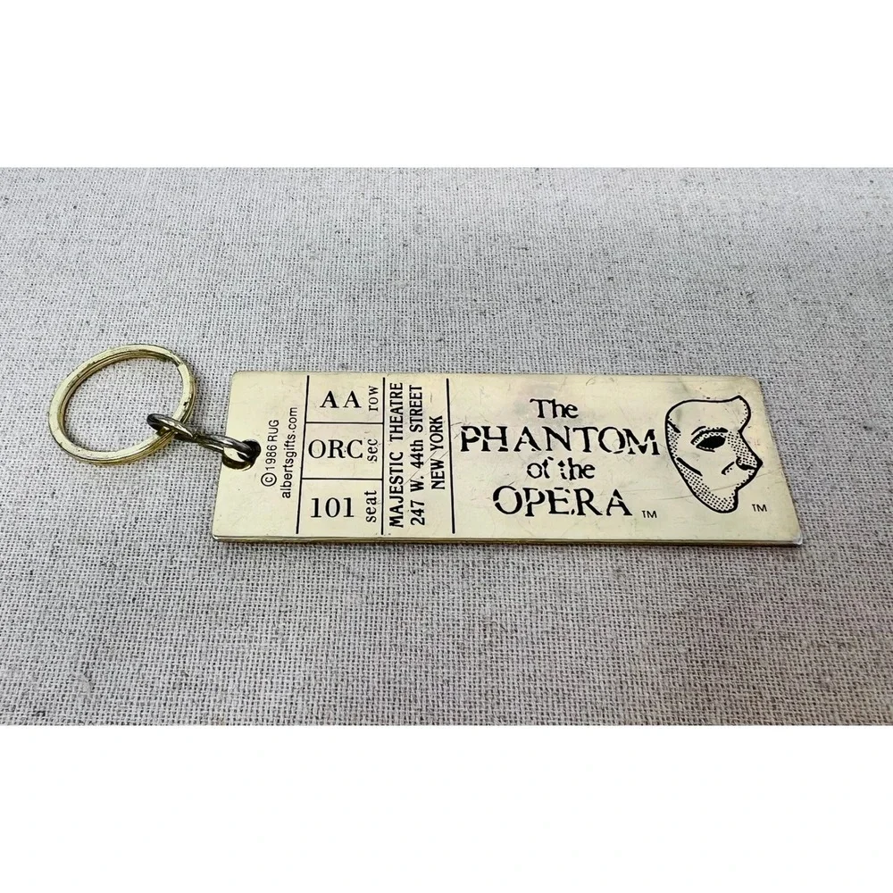 Vintage Phantom of the Opera Majestic Theatre Brass Ticket Keychain 1986 RUG
